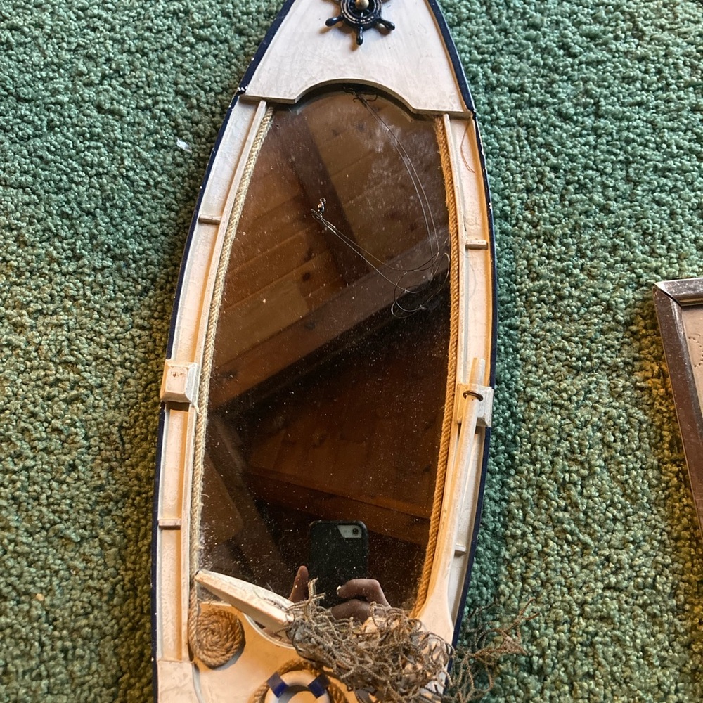 Nautical Boat-Shaped Wall Mirror - Cream and Blue